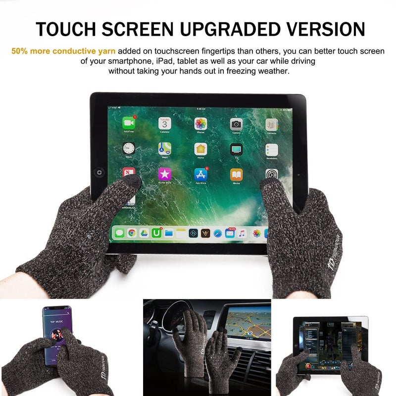 TRENDOUX Gloves for Men, Touch Screen Winter Gloves for Women Unisex - Running Driving Texting for Smart Phone - Warm Knit Thermal Liners for Cold Weather - Anti-Slip - Elastic Cuff - Gray - XL - Image 2